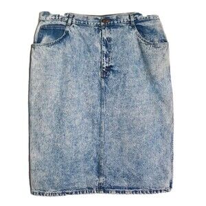 Vintage 80s Mustang Denim Jean Acid Wash Knee Length Skirt Retro Mom Jeans